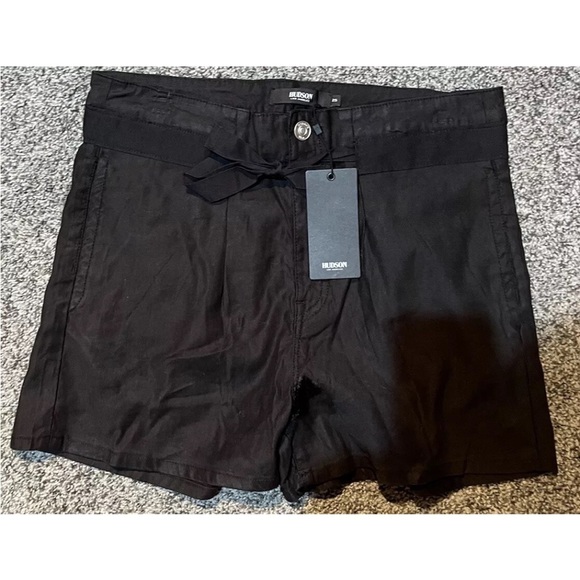 Hudson NWT Womens Black Paper Bag Shorts Sz 25 Linen Blend Tie Waist Pockets New - Picture 2 of 4
